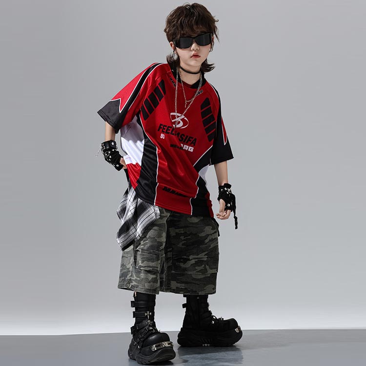 男の子 ストリート キッズ ダンス衣装 派手 迷彩柄 ステージ衣装 かっこいい 半袖t...