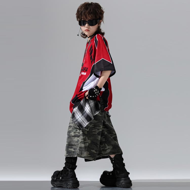 男の子 ストリート キッズ ダンス衣装 派手 迷彩柄 ステージ衣装 かっこいい 半袖t...
