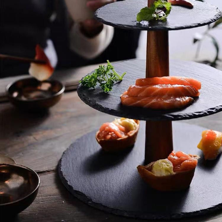 ケーキスタンド 天然石 お寿司 2段 ケーキトレー 木製 支柱 ケーキ台 石 プレート ケーキプレート アフタヌーンティー スレート プレート ディスプレイ 黒い 食器 和モダン 可愛い 北欧 おしゃれ タワー型 クリスマス 誕生日 バースデー お祝い ホームパーティ