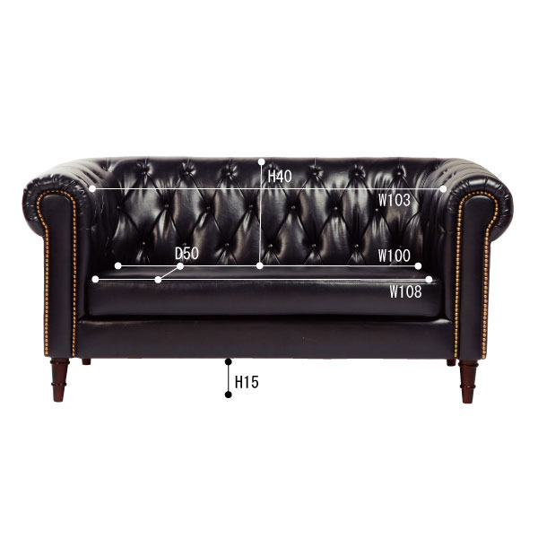 【全国送料要見積もり】2P ソファ (BK/WH) ゴージャス ラグジュアリー 2人掛 二人用 立体感のある仕上がり チェスターフィールド アンティーク調 ラブソファー ヨーロピアン 家具 高級感 [2]