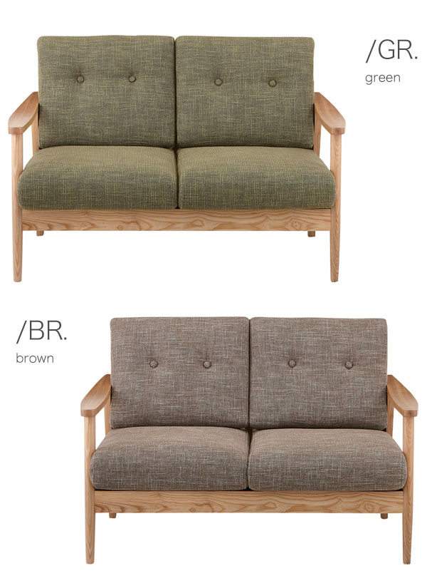 【全国送料要見積もり】 2人掛 ソファ (BR/GR) 2Pソファ ソファー 2人掛けソファ カフェ 北欧 シンプル sofa 木肘ソファ 木製 天然木 アッシュ 布地 ファブリック おしゃれ 肘つき [2]