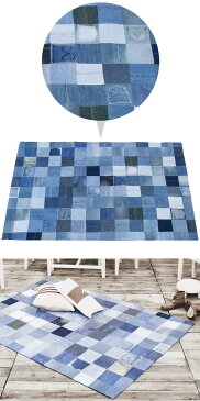 【送料無料】 パッチワーク ラグ 140×200cm デニム生地 モダン デザインラグ ラグマット カーペット アメリカン 古着 MIX アンティーク ヴィンテージ おしゃれ 絨毯 カーペット デニム ジーパン Gパン ブルージーン
