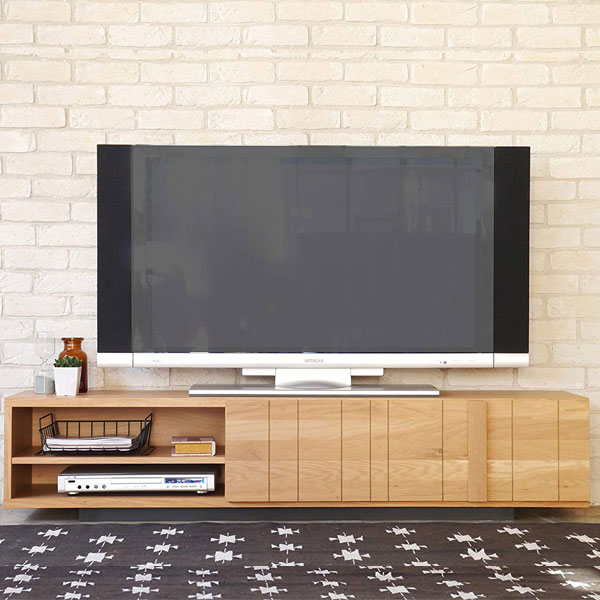 樂天商城 - 160テレビボード モダンなデザインに、天然木のオーク材のナチュラルな感じがマッチして、高級感があります さり気なく付いた取っ手と、フルスライドするレールで引き出しの開閉も驚くほどスムーズ！
