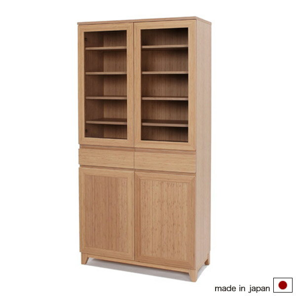 乐天商城 - 【受注生産・全国送料見積もり】90 カップボード ハイタイプ ダイニングボード 食器棚 高さ180cmの大容量 竹集成材ツキ板使用 収納物に合わせて調節できる可動棚付き 日本製 北欧/ナチュラル/カントリー/モ