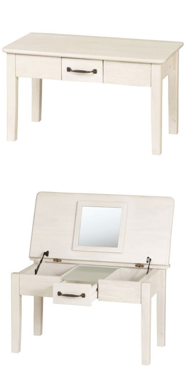 ドレッサーテーブル コスメテーブル リビングテーブル ローテーブル 鏡台と収納付き 引き出し フレンチ/カントリー/アンティーク/ナチュラル/北欧 幅70cm 奥行40cm 高さ40cm [2]