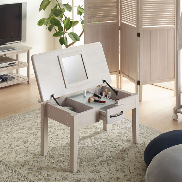 ドレッサーテーブル コスメテーブル リビングテーブル ローテーブル 鏡台と収納付き 引き出し フレンチ/カントリー/アンティーク/ナチュラル/北欧 幅70cm 奥行40cm 高さ40cm [3]