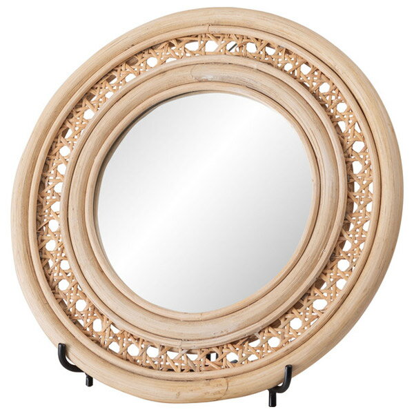 ラタン ミラー 鏡 かがみ スタンドミラー 卓上ミラー 籐 丸型 円形 幅27cm 奥行10cm 高さ24cm エスニック/アジアン/多国籍/ナチュラル/韓国インテリア シンプル デザイン 直径14cm おしゃれ かわいい [2]