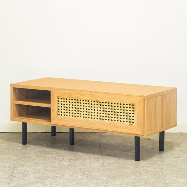 90 ローボード TVボード テレビボード テレビ台 韓国風/ナチュラル/カフェ風/アジアン/和 配線穴 幅90cm 奥行36cm 高さ40cm おしゃれ ラタン風 脚付き 韓国インテリア オープン棚 フラップ扉