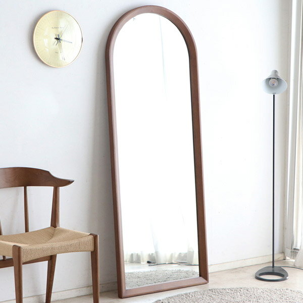 乐天商城 - ミラー ブラウン 全身 姿見 全身鏡 壁立てかけ シンプル/北欧/カントリー/レトロ/モダン アールデザイン 丸み 天丸形 アーチ状 無垢材 天然木 リビング エントランス ショップ