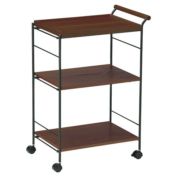 ワゴン 手すり付き キャスター付き キッチンワゴン サイドワゴン 3段 ブラウン シンプル/ベーシック/レトロ/北欧 おしゃれ