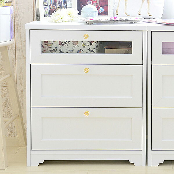 乐天商城 - 58 チェスト ミドルボード キャビネット 可愛い 3段チェスト ローチェスト コード穴付 2口コンセント付 AVチェスト AVラック 寝室 テレビ台 小型 フレンチ/ホワイト家具/白家具/姫系/フェミニン/アンティーク
