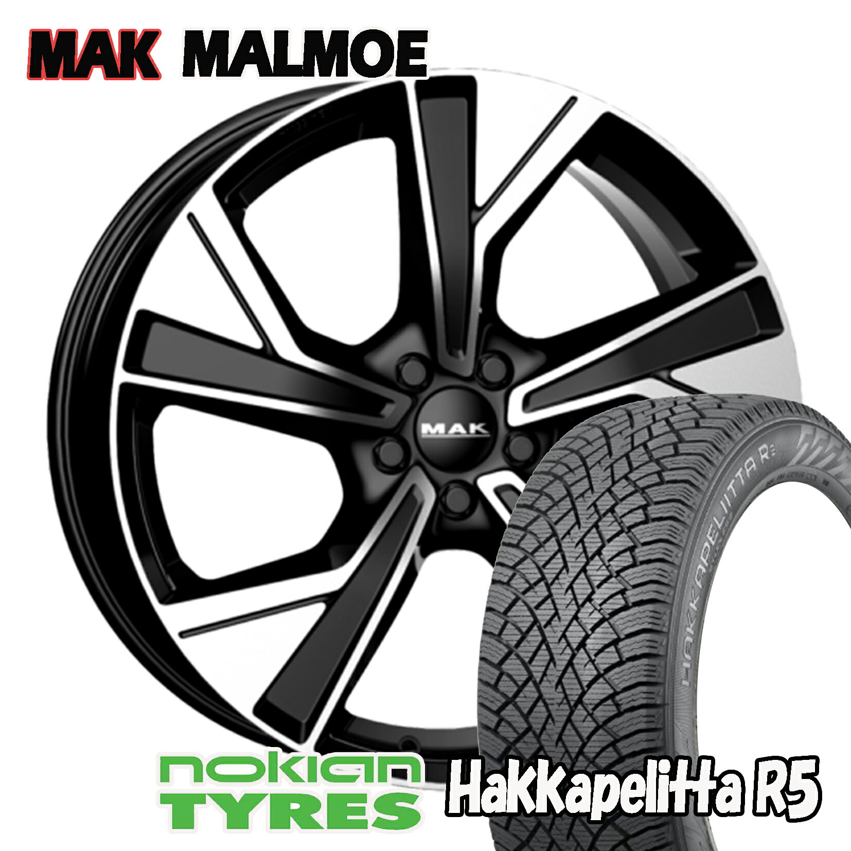 MAK MALMOE ブラックミラー 19インチ ノキアンスタッドレスタイヤセット C40(XE)/XC40(XB/XE)/EX40(XE)/V90CC(PB/PD)用