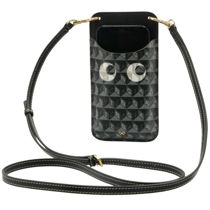 アニヤ ハインドマーチ ANYA HINDMARCH フォーンケース Eyes I AM A PLASTIC ショルダー ストラップ付 スマホケース ブラック系 161367