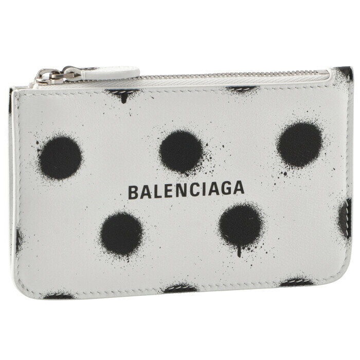 バレンシアガ BALENCIAGA カードホルダー＆コインケース ミニ財布 フラグメントケース スプレードット ホワイト×ブラック 637130 1WVG3 9188