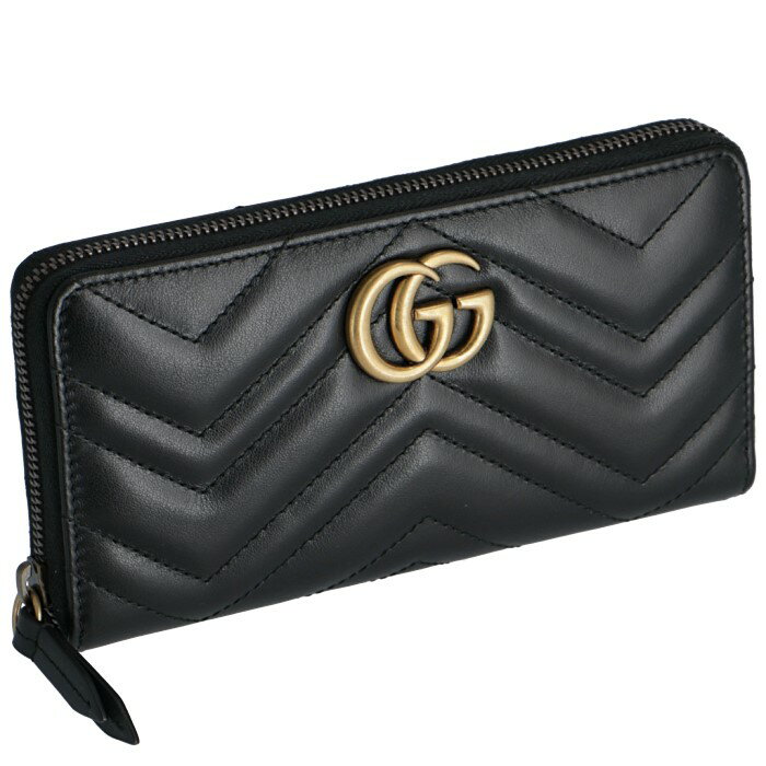 グッチ 財布（レディース） グッチ GUCCI 財布 GGマーモント 長財布 ジップラウンドウォレット GG Marmont レディース ブラック 443123 DTD1T 1000