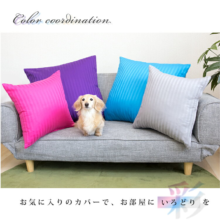 クッションカバー 60×60cm 40番手 サテンストライプ | 綿100％ ボーダー 大きめ 背当てカバー ファスナー おしゃれ かわいい 洗える 座布団カバー スクエア カバー インテリア 模様替え 寝室 ソファ 子供 上品 オールシーズン ピンク パープル
