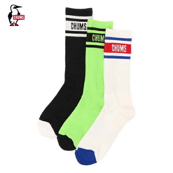 CHUMS / 3P CHUMS Medium Socks ストリートテイストなミディアムソックス(3足セット) 抗菌防臭加工を施し、さらっと快適な履き心地のミディアム丈ソックス。 ストリートテイストな3ラインの中心にCHUMSロゴを編み込...