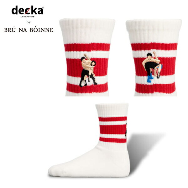 decka (デカ) / decka X BRU NA BOINNE Skater Socks Embroidey Wrestling (BNBde41WR) (RED) (ブルーナボイン コラボレーション) (日本製) (ユニセックス) (2024春夏) (ネコポス対応)