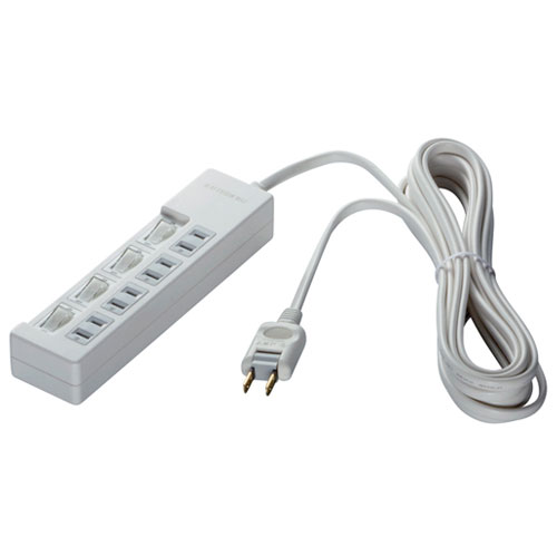 4 Holes - バッファロー(BUFFALO) 2ピン式電源タップ 4個口 上挿し 5m BSTAPSW2450WH ホワイト