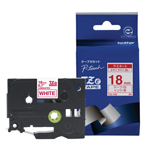 ブラザー(brother) TZe-242 ピータッチ ラミネートテープ 赤文字/白 18mm