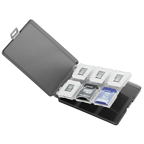 ■SDカードあるいはmicroSDカードを合計12枚、まとめて収納可能です。 ■microSDカードトレーが11枚付属していますので、変換アダプタを使うことなくmicroSDを収納できます。トレー1枚に付きmicroSD1枚が収納可能です。 ■増えていくSDカード、microSDカードをまとめて収納・管理するのに便利です。 ■microSDカードトレーをスロットから取り外すことでSDカードを収納できます。また、変換アダプタも収納可能です。CMC06NMC12外形寸法:幅100mm×奥行12mm×高さ81mm 材質:ケース/ホルダー部:ポリプロピレン、microSD用トレー:ABS樹脂、インデックスラベル:紙 収納枚数:SDメモリーカード12枚、またはmicroSDメモリーカード11枚+SDメモリーカード1枚 カラー:ブラック 付属品:インデックスラベル×1枚、microSD用トレー×11枚SD&microSDをまとめて収納できるケース