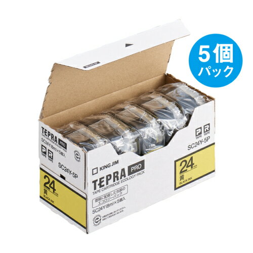 キングジム(KING JIM) テプラPRO(5個入) カラーラベル パステル 黄 黒文字 24mm SC24Y-5P キングジム(KING JIM) テプラPRO(5個入) カラーラベル パステル 黄 黒文字 24mm SC24Y-5P