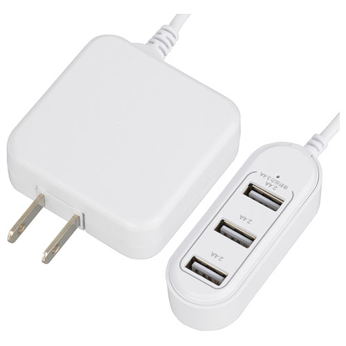 ■どのポートに接続してもAndroid/iPhone/iPadの接続機器を自動で見分けて最適な電力で急速充電■合計最大3.4Aの高出力で、最大3台の同時充電ができる(各ポートの最大出力は2.4A)■収納式スイングプラグMAVAUHB34AWポート数：3ポート形状：USB Type-A×3外形寸法：幅-x高さ-x奥行-mm質量：-g付属品：コード付きACアダプター