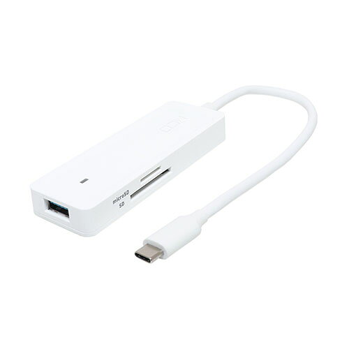 ■USB Type-Cポートひとつで4台のUSB機器とSD・microSDカードが使用可能■高速データ伝送が可能な10Gbps対応■USBハブ×カードリーダーの2in1タイプ■超高速伝送10Gbps対応■USB3.2 Gen2対応USBハブを4ポート搭載USH10G2CWH規格　USBハブ：USB3.2 Gen2(USB3.1 Gen2)準拠　カードリーダー：USB2.0準拠転送速度　USBハブ：最大10Gbps　カードリーダー：最大480Mbps　※理論値電源：バスパワーUSB端子供給電力：最大900mA重量：約39gケーブル長：約0.2mサイズ(WxDxH)mm：約96x33x12(ケーブル除く)対応機種：USB Type-Cポートを搭載したWindows搭載PC、Apple Macシリーズ、Chromebook、iPad対応OS：Windows11/10、Mac OS10.13以降、Chrome OS、iPad OS 14以降対応メディア：SDカード(512MB〜2GB)、SDHCカード(4GB〜32GB)、SDXCカード(64GB〜512GB)microSDカード(512MB〜2GB)、microSDHCカード(4GB〜32GB)、microSDXCカード(64GB〜512GB)ご使用上の注意・本製品の最大転送速度は理論値になります。パッケージ記載の転送速度を保証するものではありません。・ポータブルSSDやHDDは接続するケーブルの仕様や長さにより、正常に動作しない場合があります。・USB3.0/USB2.0/USB1.1規格の機器を接続した場合、USB3.0/USB2.0/USB1.1規格の転送速度になります。・本製品はUSBハブですが全てのUSB機器に接続、動作を保証できるものではありません。・本製品を使用中に発生したデータやプログラムの損失や機器の故障等につきましては一切の保証ができかねます。・本製品の製造には万全を期しておりますが、万が一不具合品の場合は直ちに交換をさせて頂きます。(保証期間内)それ以上の責任はご容赦頂きますようお願い致します。・製品仕様は改良のため、予告なく変更する場合があります。・本製品の保証は日本国内のみで有効です。This warranty is available only in Japan.