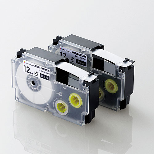 エレコム(ELECOM) CTC-CXR12WE-2P カラークリエーション ネームランド互換テープ 白/黒文字 12mm幅 2個