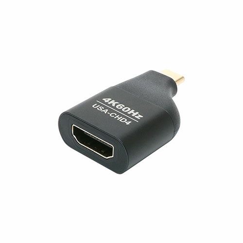■USB Type-C端子をHDMI端子に変換するアダプタ■4K解像度(3840×2160 60Hz)出力に対応■音声出力対応■ケーブルが邪魔にならないコネクタ一体型のアダプタタイプ■接続してすぐに使える、プラグアンドプレイに対応USACHD4BKコネクタ：USB Type-C - HDMI対応解像度：4K(3840×2160 4K60Hz)/フルHD(1920×1080 60Hz)サイズ：約横幅25mm 奥行45mm 厚さ11mm重量：約15g端子：USB Type-C - HDMI2.0準拠(HDCP2.2対応)認証：RoHS指令対応対応機種　　　映像出力に対応したUSB Type-C端子搭載のノートPC、MacBookシリーズ、タブレット、スマートフォン、iPadシリーズ　　　※USB Type-C端子からの映像出力機能(ALTモード)に対応している必要があります。保証期間：お買い上げ日より6ヶ月USB Type-CをHDMIに変換し、映像/音声を出力できるアダプタ