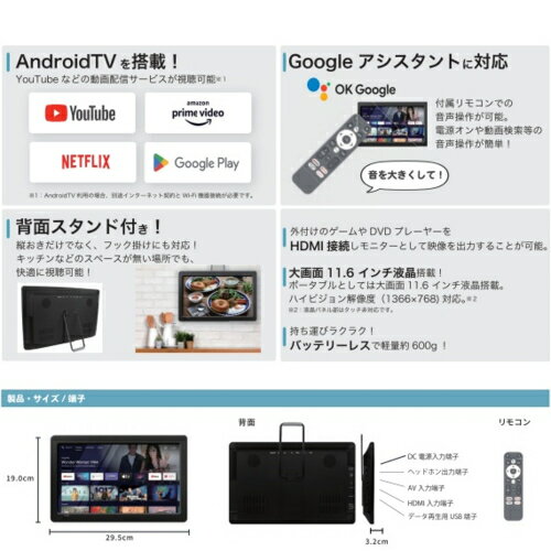 NewBridge(ニューブリッジ) AN-M010W(ホワイト) 11.6型 小型チューナーレステレビ スマートモニタ Android TV搭載 ネット動画対応 Google音声リモコン付き