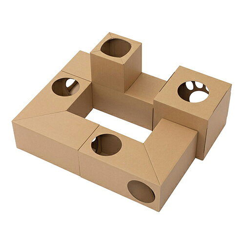 ■組み合わせは自由自在、ネコがいつまでも夢中で遊べる猫用トンネルです。BOX・L字・T字のパーツを自在に組合わせて飽きずに遊べます。ネコが好きな段ボール素材です。段ボール製で、使用後の処理に困りません。BOXのみ爪とぎ付きです。お客様組み立てとなります。工具を使わず簡単に組み立てができます。PNTF素材：本体：段ボール紙セット内容：BOX 1個、L字 2個、T字 1個商品サイズ(約)：BOX：300×300×300mm、L字：450×400×200mm、T字：600×200×400mm(※1個あたり)商品重量(約)：BOX：350g、L字：300g、T字：370g(※1個あたり)耐荷重(約)：5kg　