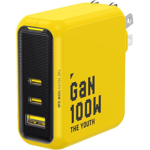AOHi(アオハイ) RE-JEYTP100YL1 PD-USB充電器 YOUTH 100W USB A×1ポート USB C×2ポート 黄色革命プロ PC/携帯電話/タブレット 100W急速充電