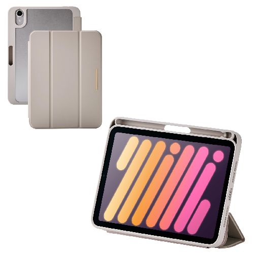 エレコム(ELECOM) TB-A25SWVJM3GB グレージュ iPad mini ケース 8.3インチ A17 Pro /第6世代 マグネット式フラップ Apple Pencil収納 2アングル