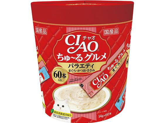 【代引不可商品】仕入先よりお客様宅へ直送手配いたします商品です。そのため代引きは対応致しかねます。素材の旨味がたっぷりつまった贅沢な仕上がりです。●液状おやつ●内容：まぐろ、かつお、とりささみ●内容量：14g●賞味期限：製造日より2年●国産●緑茶消臭成分配合●注文単位：1パック（14g×60本）※メーカーの都合により、パッケージ・仕様等は予告なく変更になる場合がございます。【全成長段階】