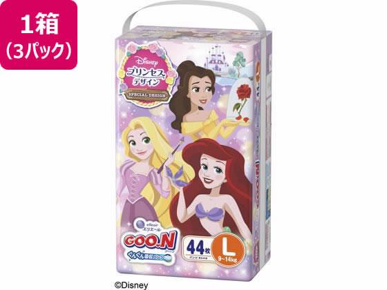 【代引不可商品】仕入先よりお客様宅へ直送手配いたします商品です。そのため代引きは対応致しかねます。憧れのディズニープリンセスと一緒なら、毎日のおむつ交換がますます楽しく！おしっこをキャッチしてすばやく拡散するからたっぷりおしっこも、モレずに安心！二重構造のダブルギャザーが足まわりにフィットしてすきまモレをガード。たくさん動いてもモレ安心！交換の時にはサイドステッチをやぶれば手を汚さずカンタンに取りかえられます。●Lサイズ●プリンセスデザイン●体重目安：9kg〜14kg●おなかまわりの目安サイズ：40cm〜53cm●注文単位：1箱（44枚×3パック）※メーカーの都合により、パッケージ・仕様等は予告なく変更になる場合がございます。　
