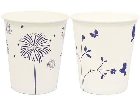 「ロースタッキング仕様」の5オンス（150ml）のペーパーカップ。絵柄は花火と草原の2柄のアソートタイプ。食品衛生適合品。内面はPEコーティング加工。ロースタッキング仕様（従来品より底高を低くした省スペース化5oz紙コップ）●カラー：2柄アソート（花火×500個、草原×500個）●サイズ：高さ約71mm●容量：5オンス（150ml）●注文単位（入数）：1箱（1000個）※メーカーの都合により、パッケージ・仕様等は予告なく変更になる場合がございます。　