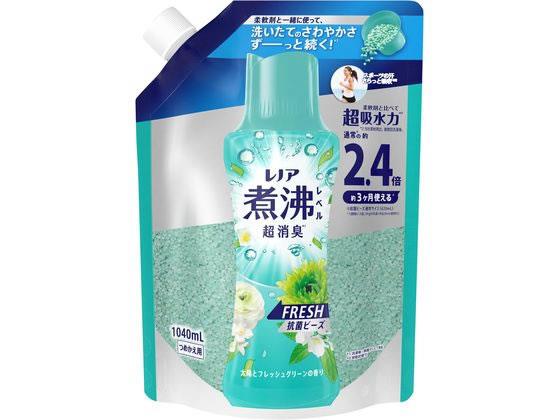 煮沸レベル超消臭＊　柔軟剤と一緒に使って、洗いたてのさわやかさずーっと続く！●柔軟剤と比べて超吸水力。●スポーツの汗さらっと吸収。●衣類が消臭フィルターに。●洗濯槽の防カビもエリそでの黄ばみブロックまで。●12週間消臭力が続く。●太陽とフレッシュグリーンの香り。●ドラム式・どちらでもOK。●消臭抗菌ビーズ。●内容量：1040mL※メーカーの都合により、パッケージ・仕様等は予告なく変更になる場合がございます。　