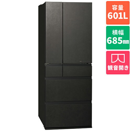 121 L - 250 L - 【標準設置料金込】パナソニック(Panasonic) NR-F60WX3-K ストーンブラック 石目調加工 6ドア冷蔵庫 観音開き 601L 幅685mm