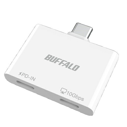 ■スマートフォン・タブレット向け USB Type-C ×2ポートハブ スマートフォン・タブレットのUSB Type-C端子を充電用とデータ転送用の2ポートに増設。■高速充電しながらデータ転送 データ転送には外付けストレージ(※)と「写真バックアップ」アプリがおすすめ ※動作確認済みの外付けストレージが必要です。■高速充電しながら映像出力 ※接続機器がDisplayport Alternate Modeに対応している必要があります。 データ転送ポートの供給電力は最大7.5W(5V/1.5A)です。 上記を超える電力を必要とするデバイスを使用する場合は、外部電源をご利用ください。■スマホ・タブレットのType-Cポートに挿すだけですぐに使える■コンパクトサイズで持ち運びラクラク 外出時のカバンの中でも邪魔にならないコンパクト設計。BSHM2U100C1PWH対応機器　USB Type-C搭載のスマホ/タブレット/パソコン電源供給方式　バスパワー/USB PD給電　※USB PD給電でご使用の場合は、スマートフォン・タブレット推奨の電源アダプターの出力より8W以上大きい出力の電源アダプターの使用を推奨します。外形寸法(幅×高さ×奥行)　約40×8×38mm　※突起部含まず質量　約9g動作保証環境　温度：0〜40℃、湿度：10〜85%(結露しないこと)保証期間　6か月間規格・基準・法令　VCCI Class B適合品USBポート　スマートフォン・タブレット側　USB Type-C オス　【USB3.2(Gen2)/USB3.1(Gen2)】最大10Gbps(規格値)　【USB3.2(Gen1)/USB3.1(Gen1)/3.0】最大5Gbps(規格値)　【USB2.0】最大480Mbps(規格値)　【USB1.1】最大12Mbps(規格値)　USB PD3.0(最大出力92W)、Displayport Alternate Mode対応　PD入力ポートUSB Type-C メス　供給用 最大入力100W　Data/映像出力/音声入出力ポートUSB Type-C メス　Data通信時：最大10Gbps　映像出力時(※)：最大4K/60Hz　※Displayport Alternate Mode対応が必要　※音声はスマホとオーディオ機器の双方がUSB Type-Cからの入出力に対応している必要があります。高速充電しながらデータ出力や映像出力が出来る