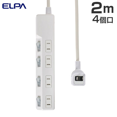 樂天商城 - ELPA 電源タップ 耐雷スイッチ付タップ AC4個口 2m ホワイト WLK-42S(W) OAタップ タップ 延長コード コード コンセント