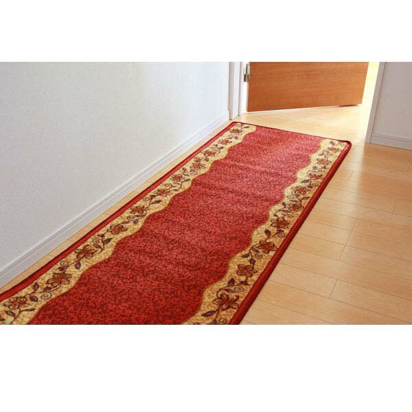 イケヒコ 廊下敷 リーガ 67×240cm レッド [ マット 廊下 キッチンマット キッチン 花柄 丈夫 ]『代引不可』『送料無料（一部地域除く）』(3)