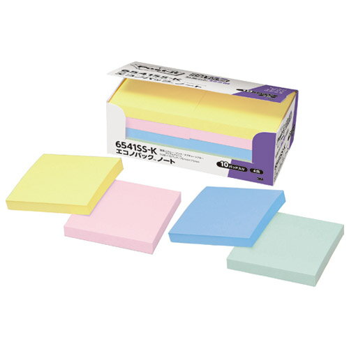 3M ふせん ポストイット エコノパック 強粘着 75×75mm 混色 90枚×10冊入 6541SS-K スリーエム post-it 付箋 粘着メモ