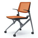 オカムラ ミーティングチェア Marca マルカ 背座メッシュ シルバーフレーム ブラックシェル 肘付 オレンジレッド 81M2JG F1F8 『代引不可』『送...