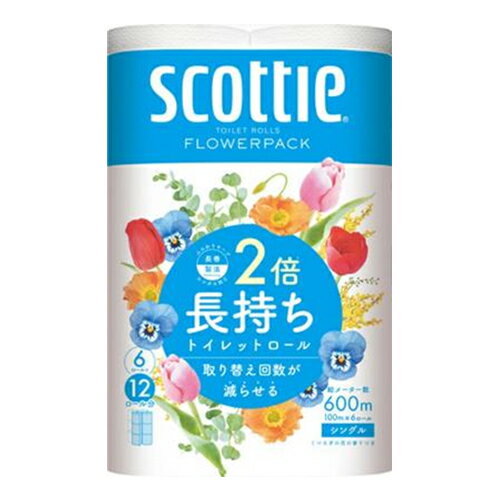 日本製紙クレシア スコッティ フラワーパック 2倍長持ち くつろぐ花の香り シングル 6ロール 家庭紙 トイレットペー…