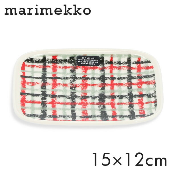 マリメッコ 皿・プレート Marimekko マリメッコ Urdimbre ウルディンブレ プレート 15×12cm ホワイト×レッド×コーラル ディッシュ 皿 お皿 食器皿 食器 角皿 スクエア