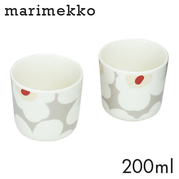 Marimekko マリメッコ Unikko ウニッコ コーヒーカップ 取っ手無 200ml 2個セットホワイト×ライトグレー×レッド×イエロー コップ カップ コーヒー 食器『送料無料（一部地域除く）』