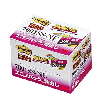 3M ポストイット強粘着エコノ・パック 15×50mm 25パッド 7001SS-NE 蛍光混色