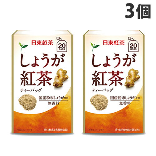 日東紅茶 しょうが紅茶 ティーバッグ 20袋入 3個 紅茶 生姜 あったかい 温活 冷えとり