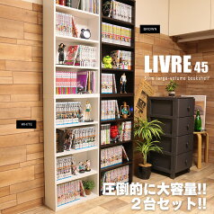 スリム大容量 コミックラック 分列2段式 LIVRE リブレ スリムタイプ 幅45cm 2個セット 本棚 コレクションラック ブックラック 本棚 CDラック DVDラック ビデオラック リビング収納 自宅 一人暮らし ブラウン ホワイト